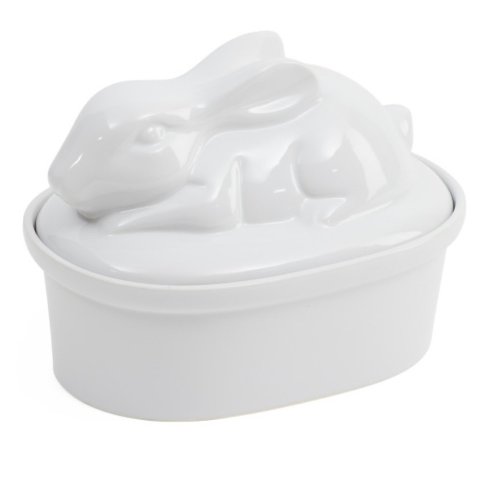 Zrike Brands Easter Bunny Rabbit Lidded Casserole Dish White Ceramic NEW